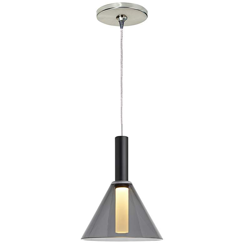 Image 1 Mezz 6 1/2" Wide Nickel and Smoke Glass LED Modern Mini Pendant