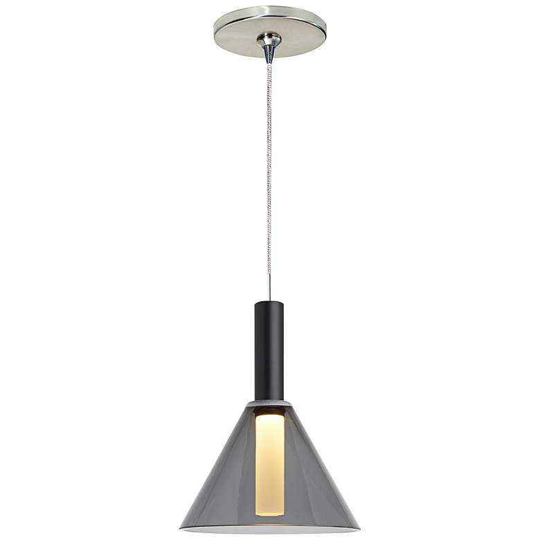 Image 1 Mezz 6 1/2 inch Wide Nickel and Smoke Glass LED Modern Mini Pendant