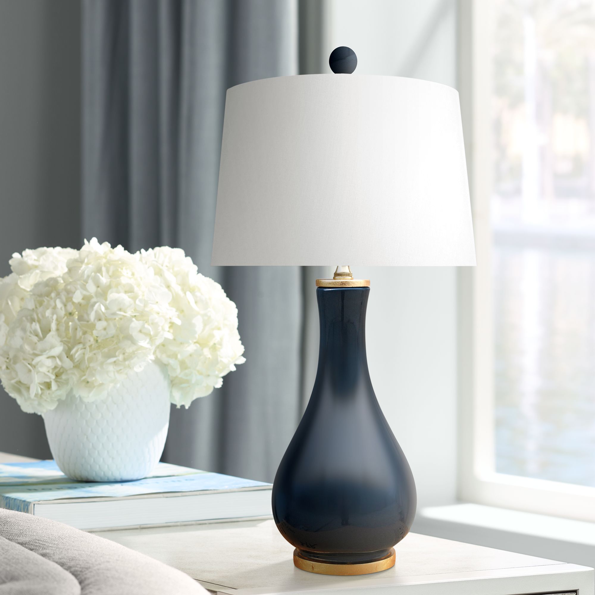 Navy and white table sales lamp