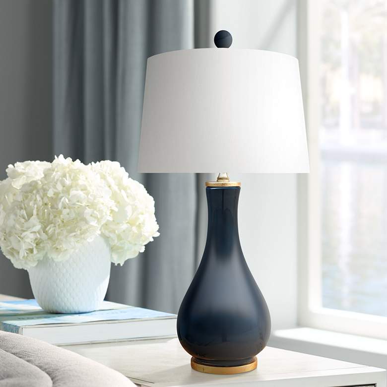 Image 1 Mia 23 1/2" Dark Navy Blue Porcelain Vase Accent Table Lamp