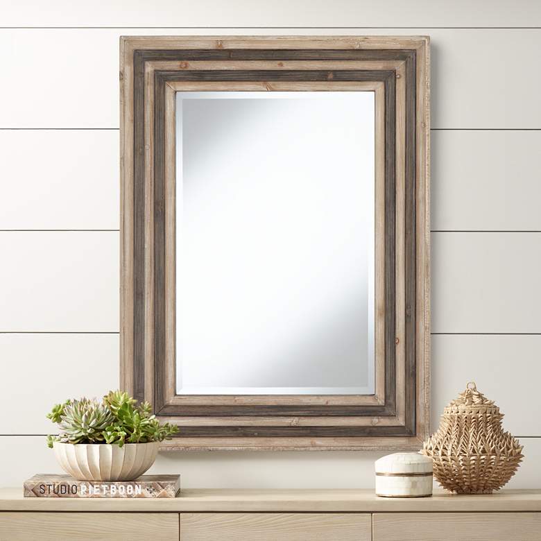 Image 1 Mia Two-Toned Chestnut Wood 30 1/4 inch x 39 3/4 inch Wall Mirror