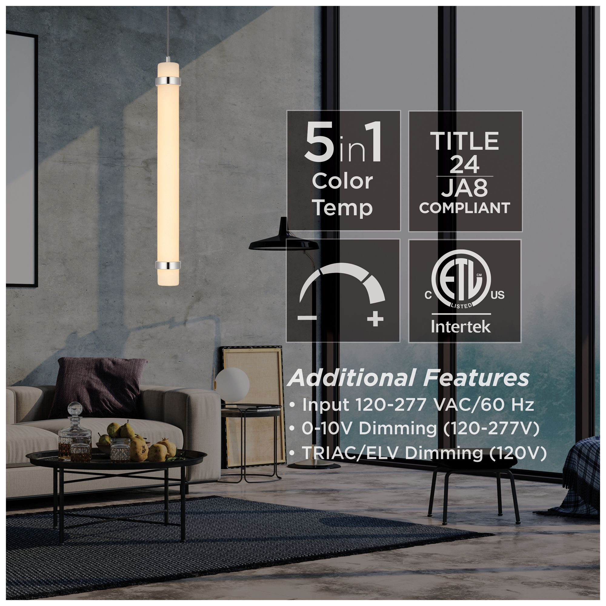 Image 7 Miami 24" High Polished Chrome LED Pendant more views