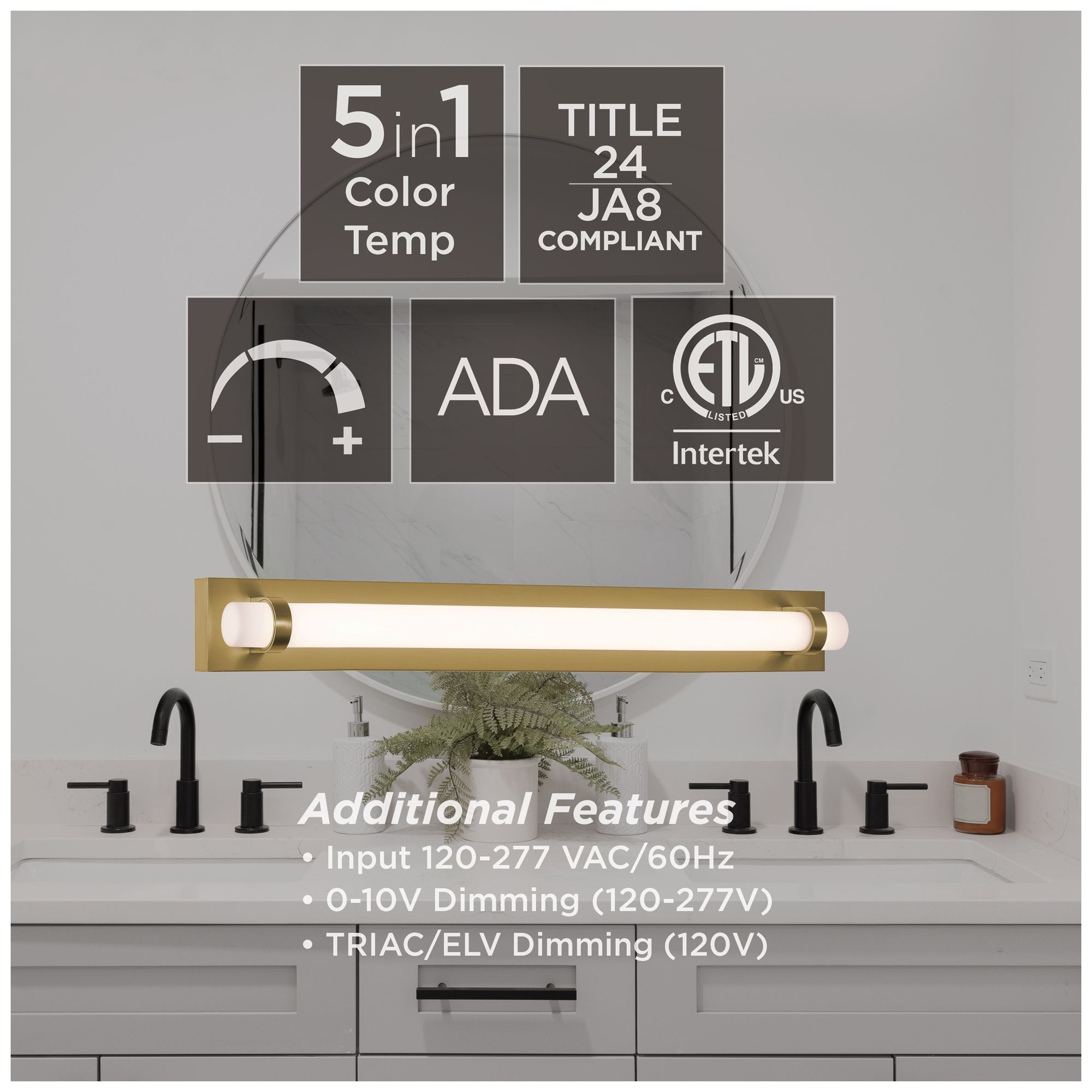 Miami 36" Wide Light Antique Brass LED Vanity