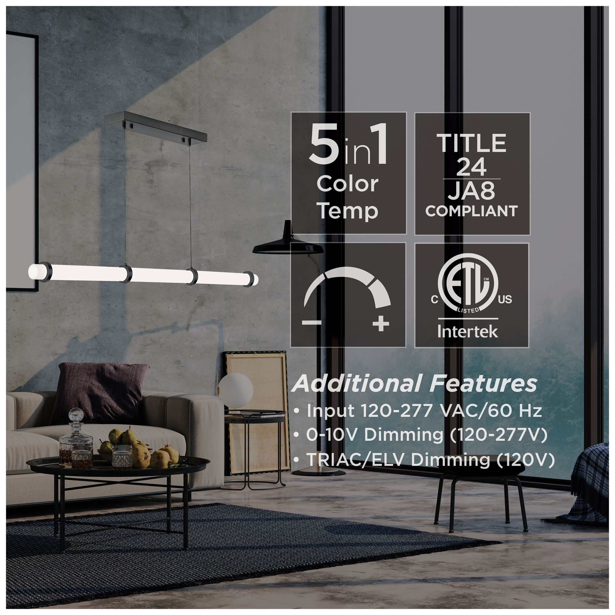 Miami 48" Wide Black LED Linear Pendant