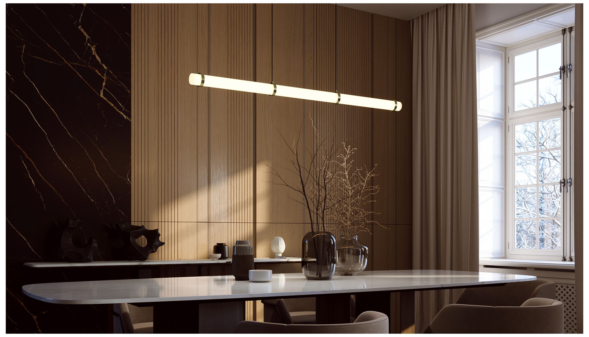 Thumbnail4 of Miami 48" Wide Light Antique Brass LED Linear Pendant more views