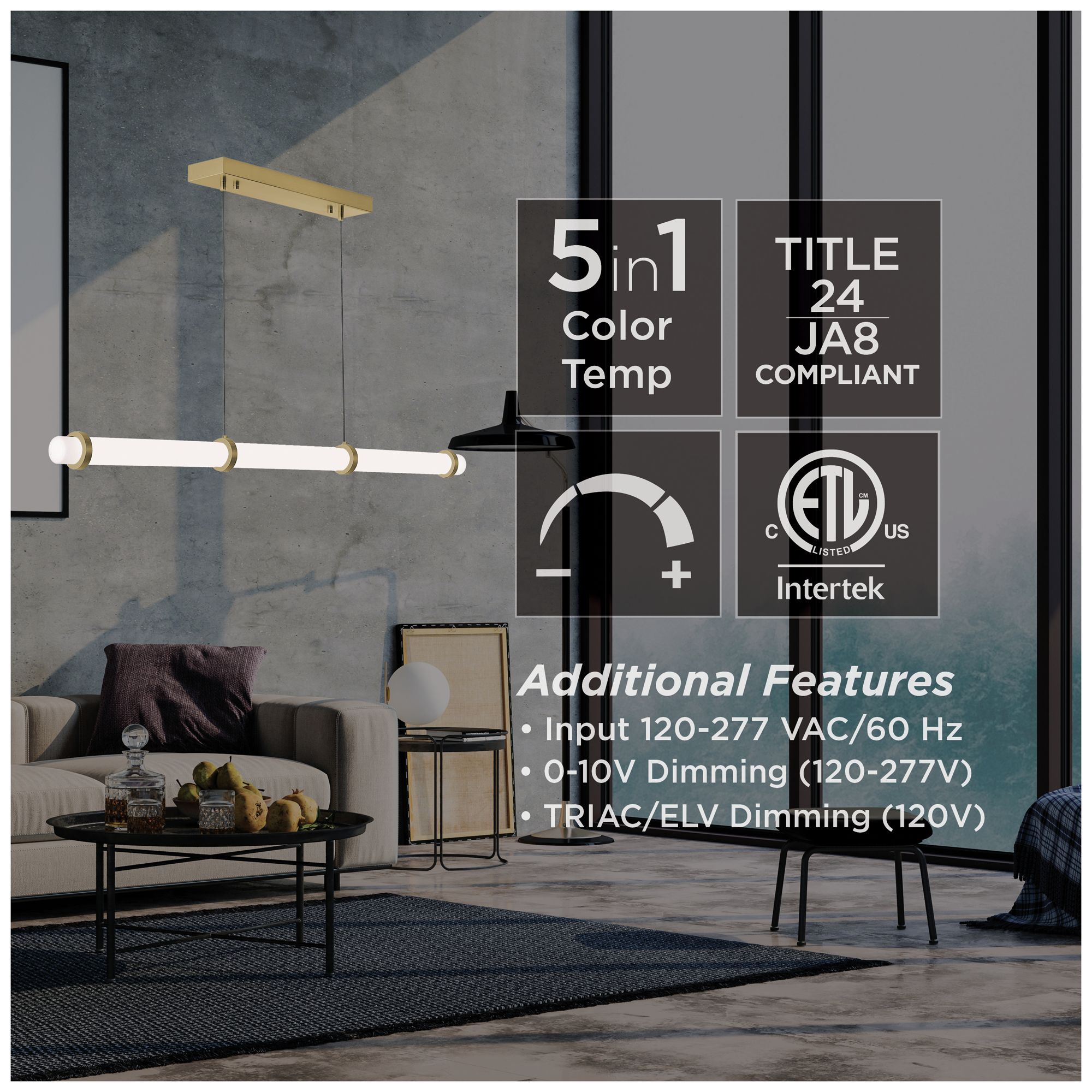 Miami 48" Wide Light Antique Brass LED Linear Pendant
