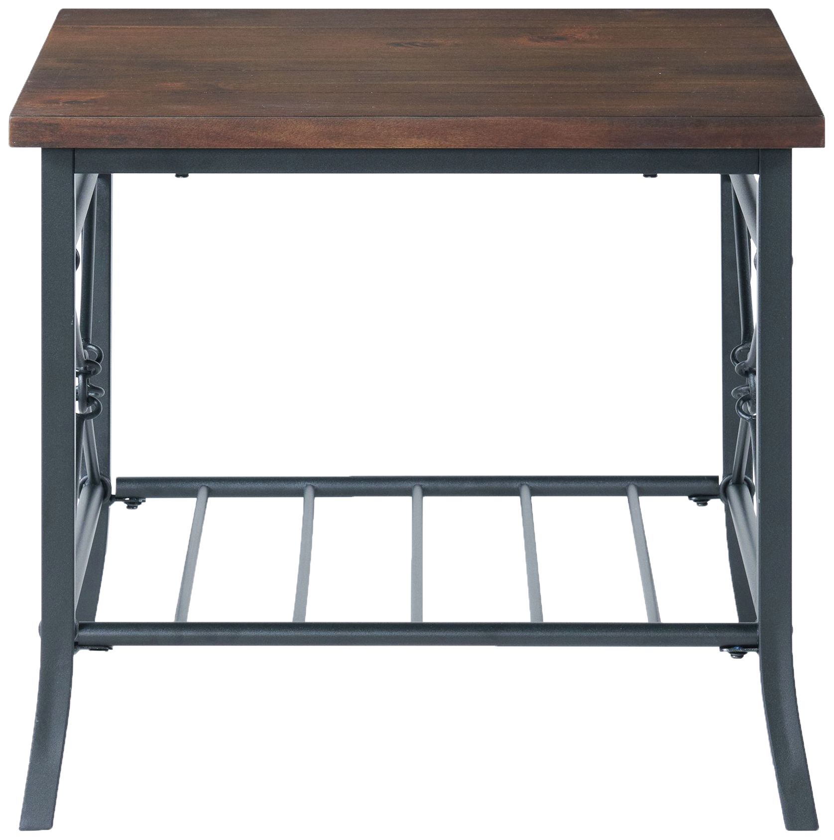 Mica Walnut Wood and Dark Metal 3-Piece Occasional Table Set