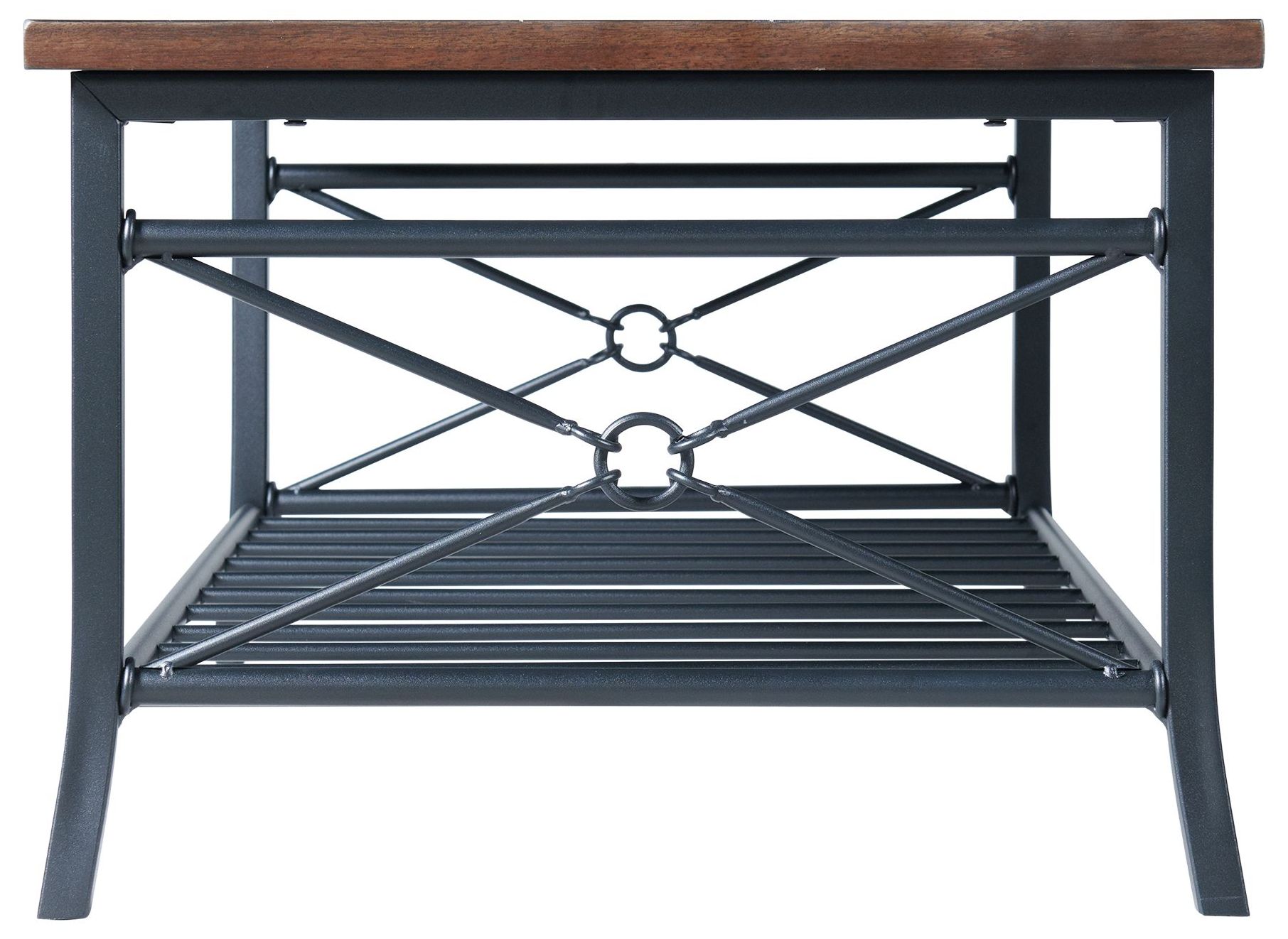 Mica Walnut Wood and Dark Metal 3-Piece Occasional Table Set