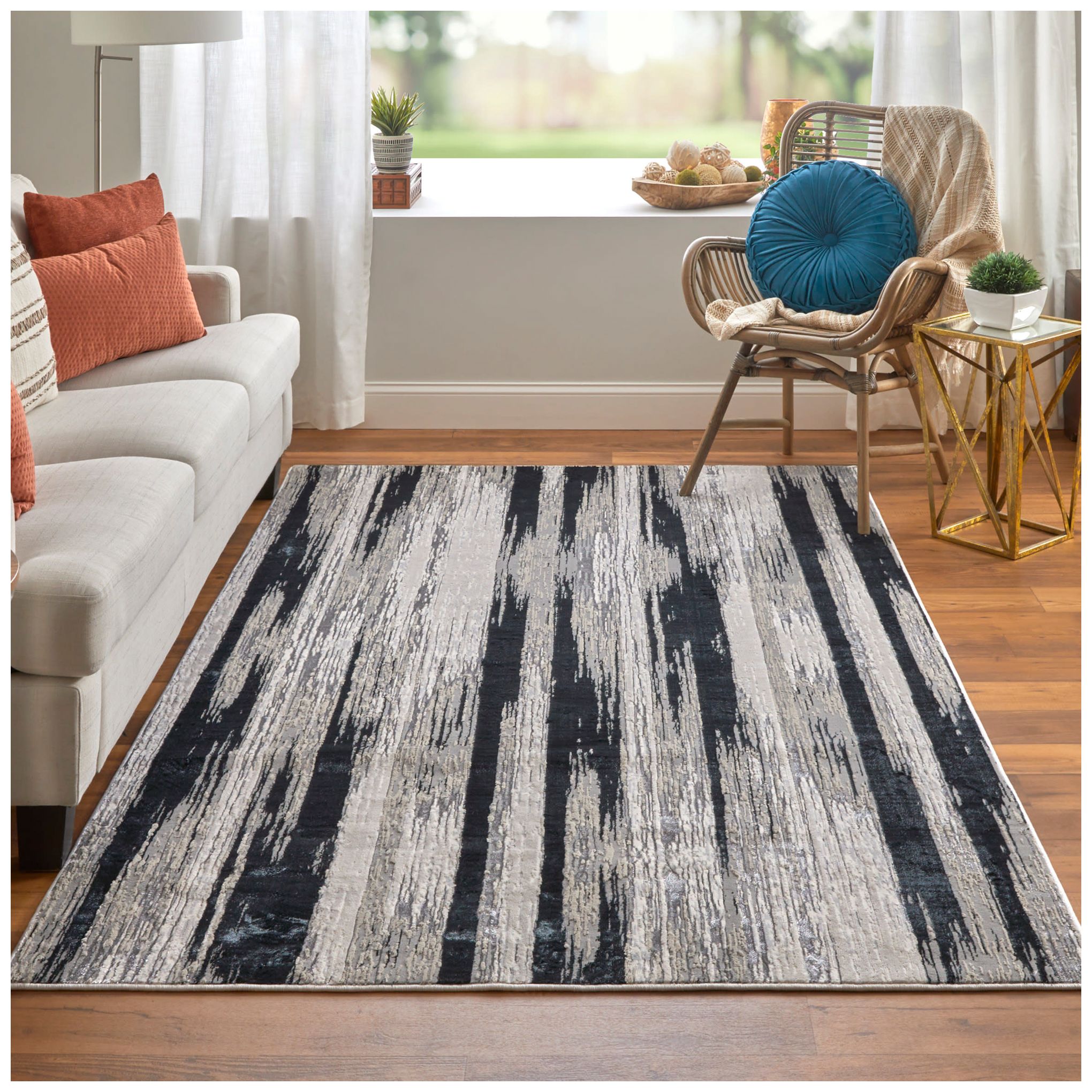 Image 3 Micah 3338F 6'7"x9'6" Black/Silver Rectangular Area Rug more views