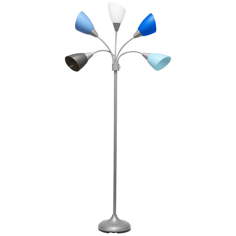Image 2 Micah Silver 5 Light Floor Lamp with Blue White Gray Shade