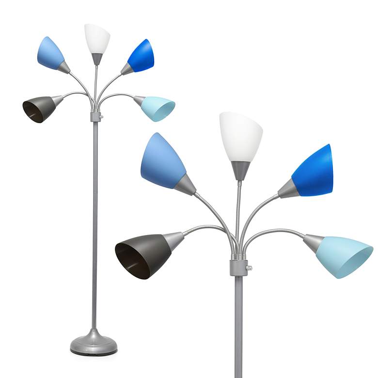 Image 3 Micah Silver 5 Light Floor Lamp with Blue White Gray Shade more views