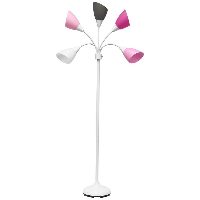 Image 2 Micah Silver 5 Light Floor Lamp with Pink White Gray Shade