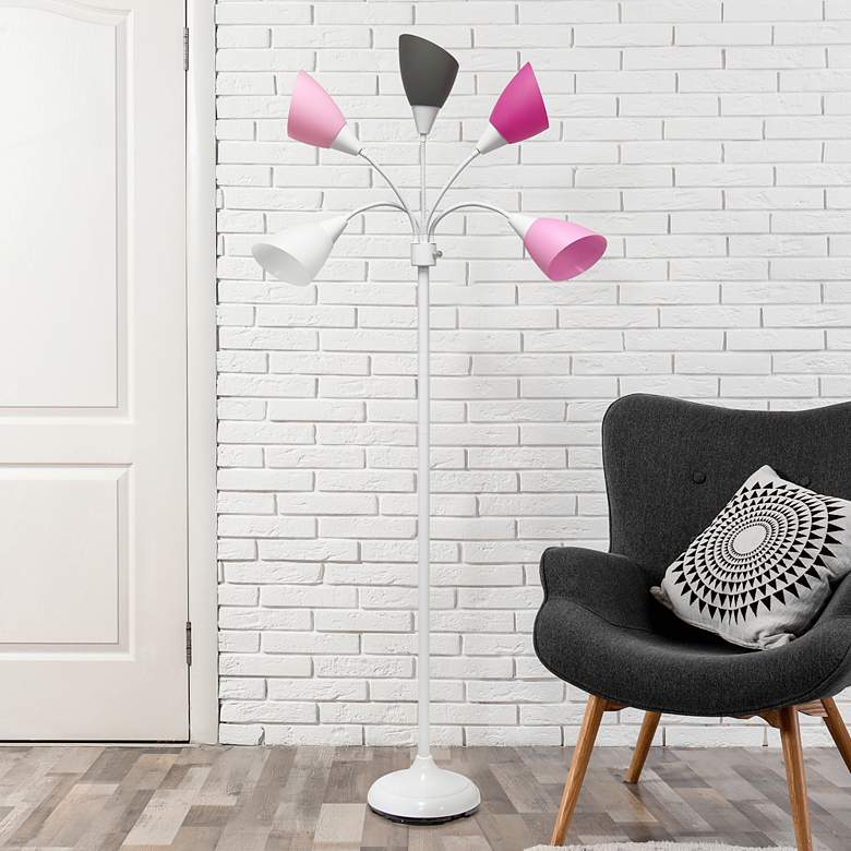 Image 1 Micah Silver 5 Light Floor Lamp with Pink White Gray Shade