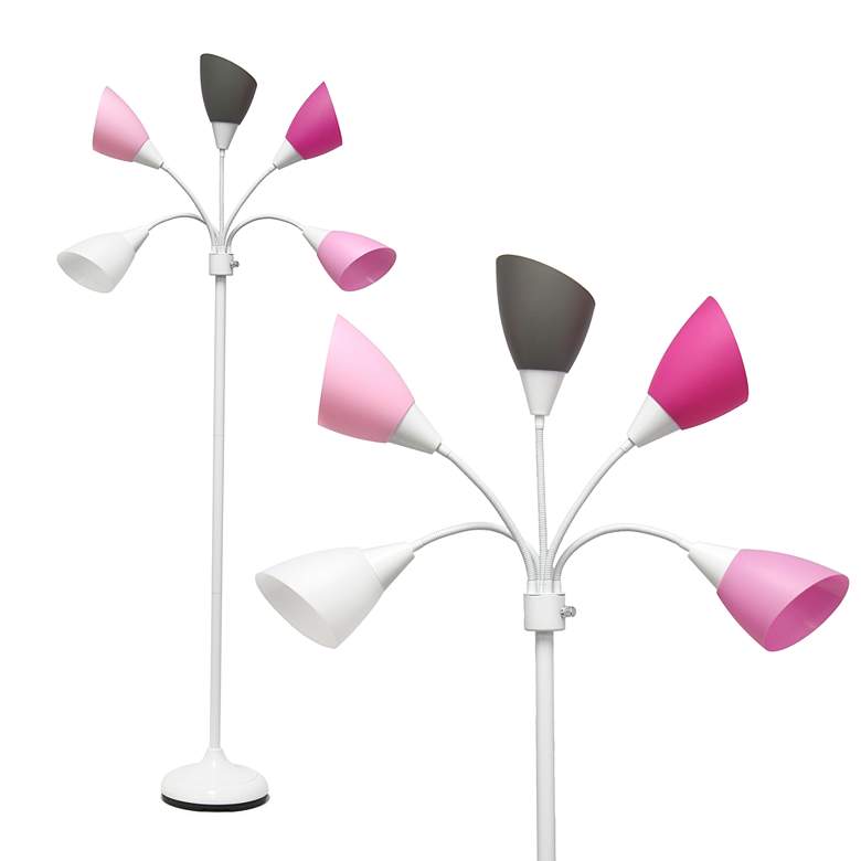 Image 3 Micah Silver 5 Light Floor Lamp with Pink White Gray Shade more views