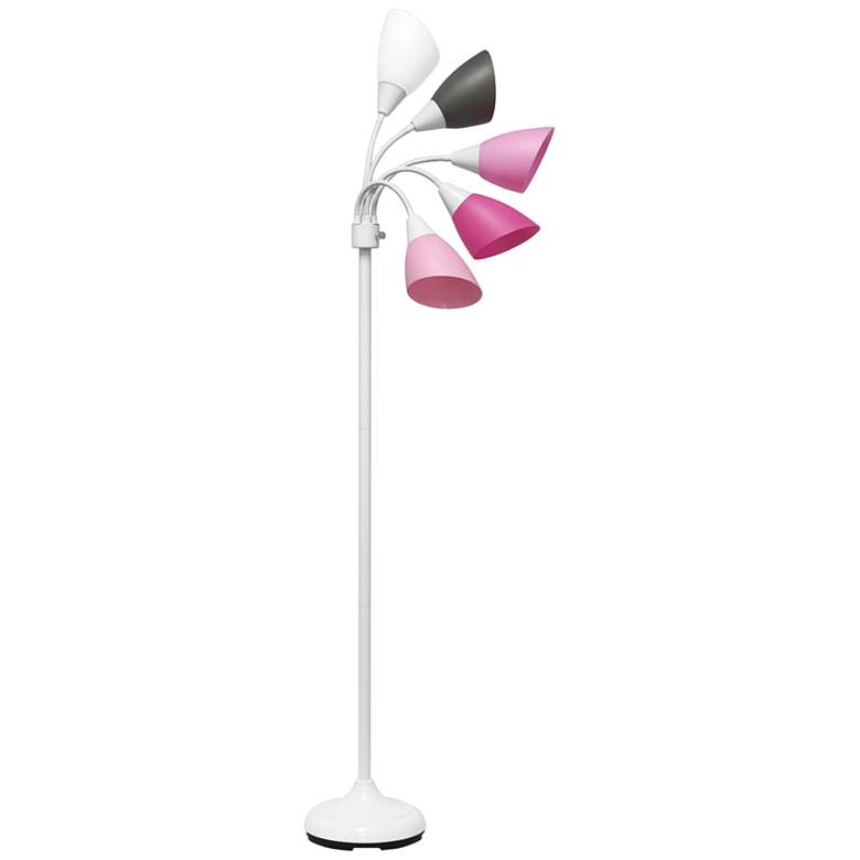 Image 4 Micah Silver 5 Light Floor Lamp with Pink White Gray Shade more views