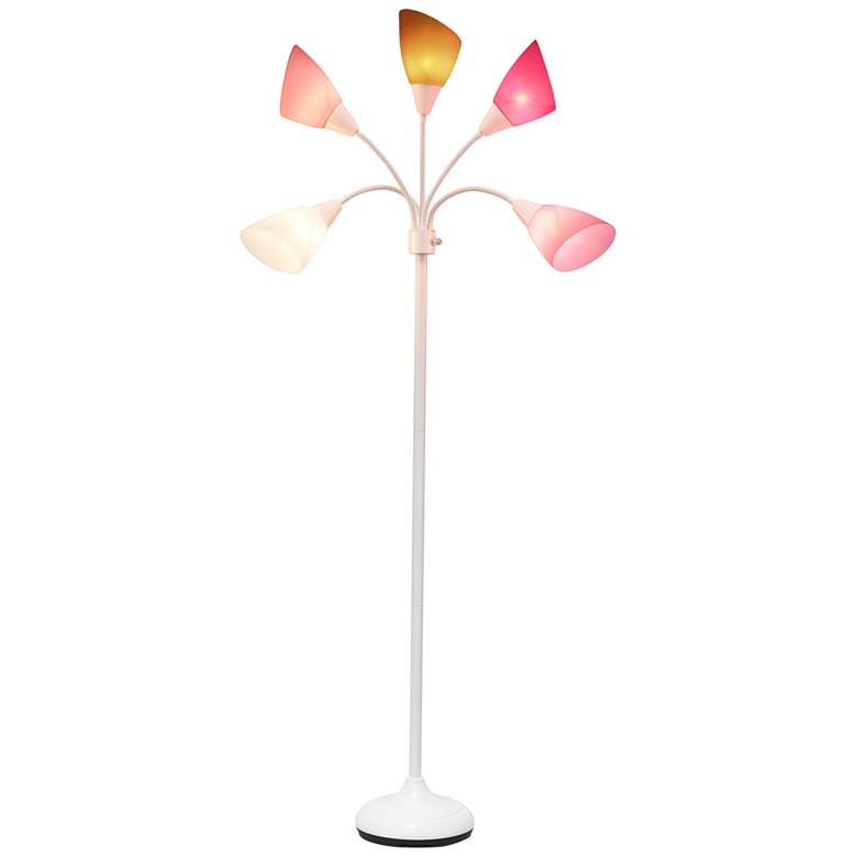 Image 7 Micah Silver 5 Light Floor Lamp with Pink White Gray Shade more views