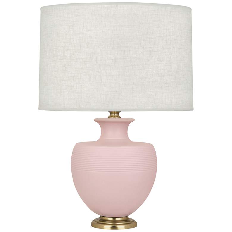 Image 1 Michael Berman Atlas 25 1/4" Brass and Woodrose Pink Ceramic Lamp