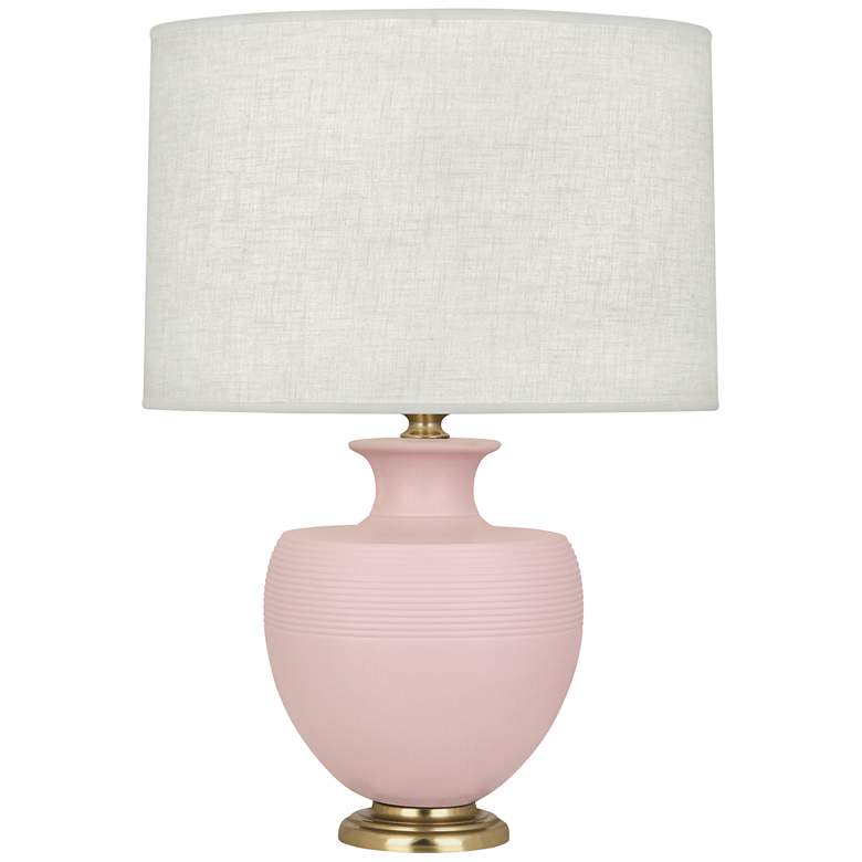 Image 1 Michael Berman Atlas 25 1/4 inch Brass and Woodrose Pink Ceramic Lamp