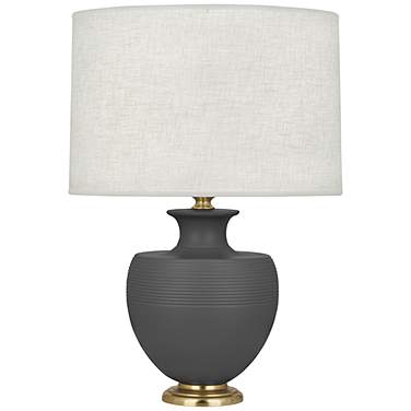 Michael Berman Atlas Brass and Ash Glazed Ceramic Table Lamp