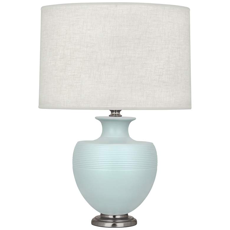 Image 1 Michael Berman Atlas Nickel and Sky Blue Ceramic Table Lamp