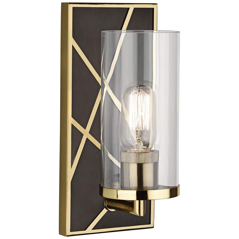 Image 1 Michael Berman Bond 12 inchH Bronze and White Glass Wall Sconce