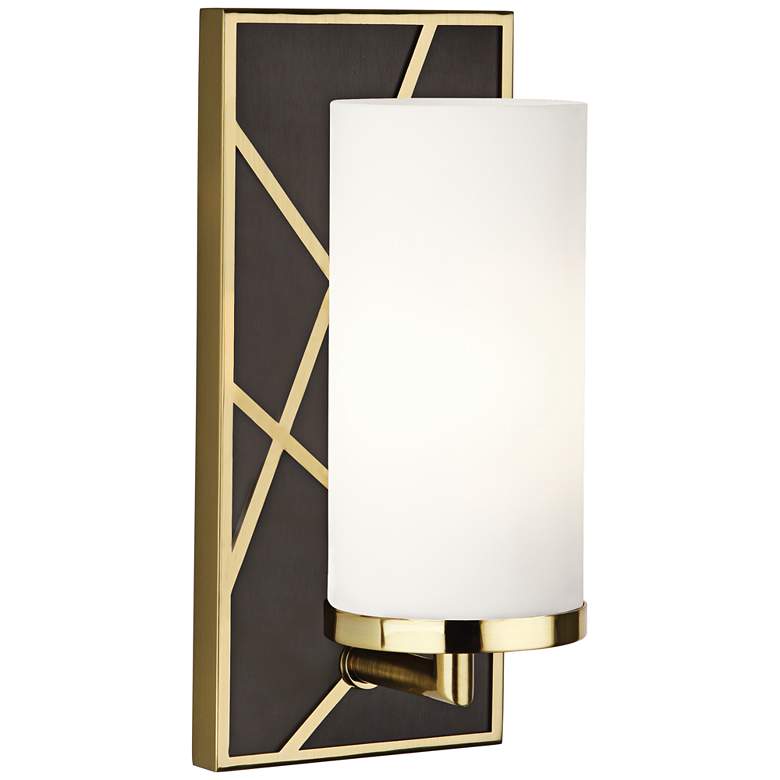 Image 1 Michael Berman Bond 12 inchH Bronze and White Glass Wall Sconce