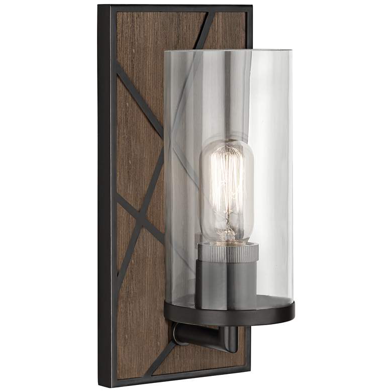 Image 1 Michael Berman Bond 12 inchH Walnut and Clear Glass Wall Sconce