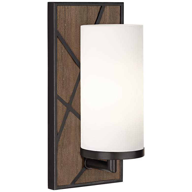 Image 1 Michael Berman Bond 12"H Walnut and White Glass Wall Sconce