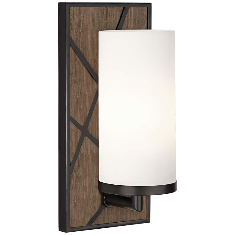 Image 1 Michael Berman Bond 12 inchH Walnut and White Glass Wall Sconce