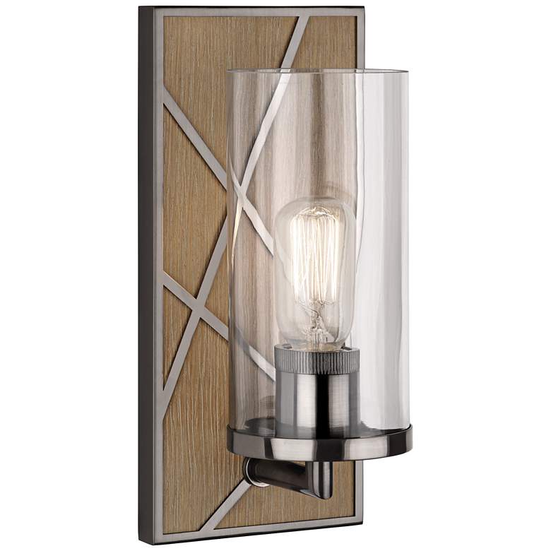 Image 1 Michael Berman Bond 12 inchH Wood and White Glass Wall Sconce