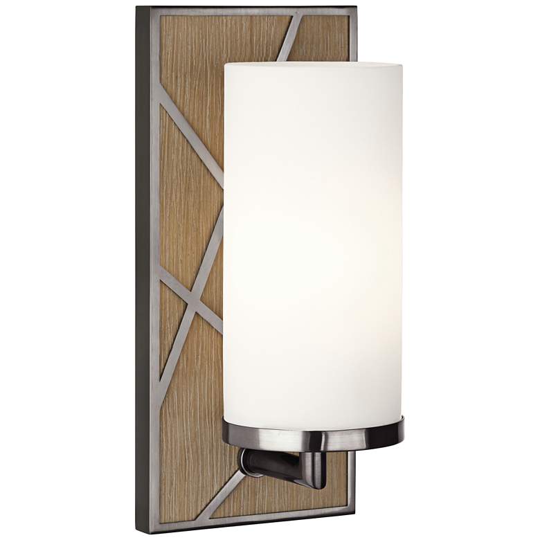 Image 1 Michael Berman Bond 12"H Wood and White Glass Wall Sconce