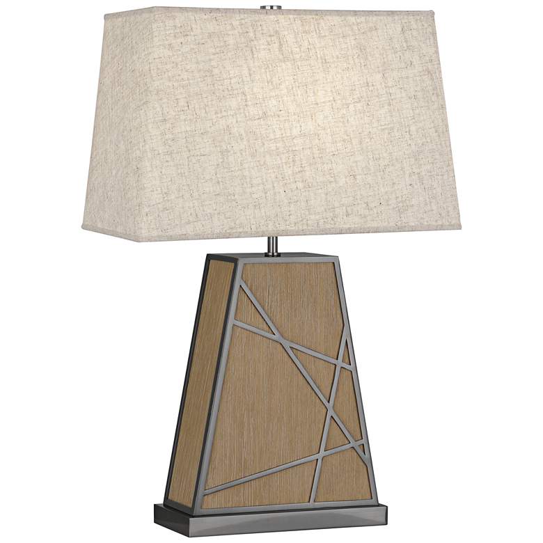 Image 1 Michael Berman Bond Heather Shade Driftwood Oak Wood Table Lamp
