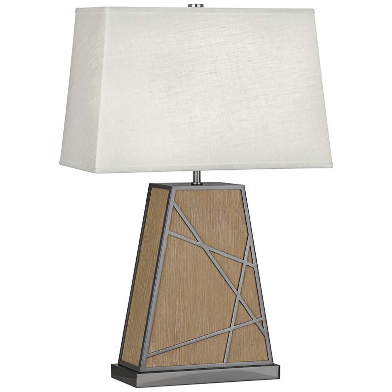 Image 1 Michael Berman Bond Oyster Shade Driftwood Oak Wood Table Lamp