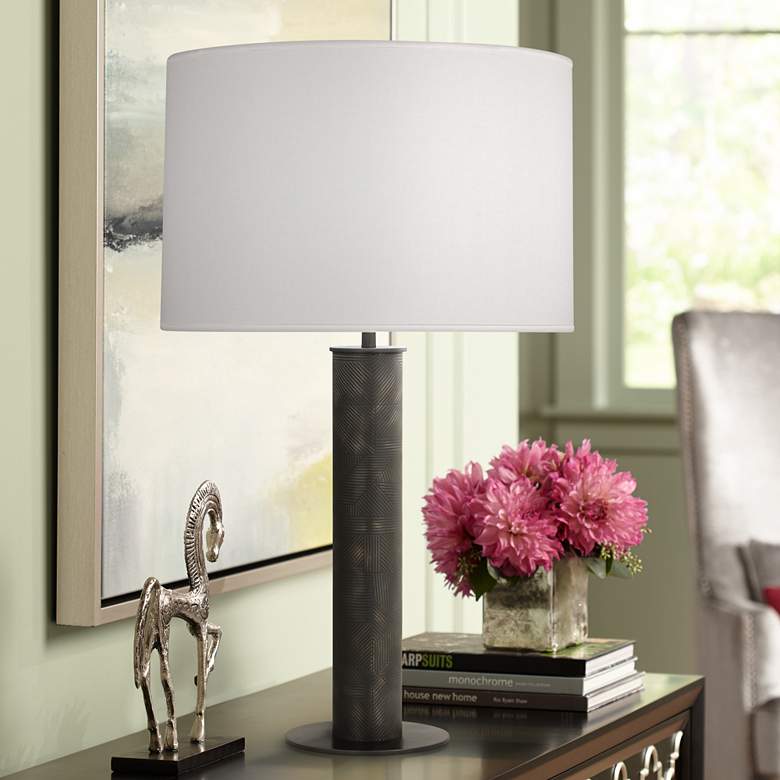 Image 1 Michael Berman Brut 28 3/4" High Deep Patina Bronze Column Table Lamp