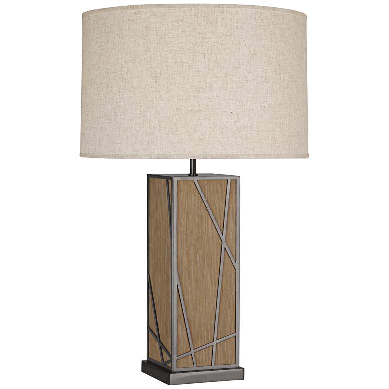 Image 1 Michael Berman Kerr Oak Wood Table Lamp with Heather Shade