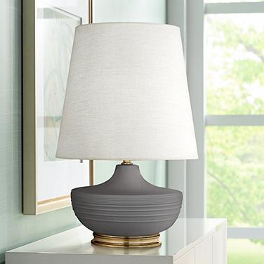 Michael Berman Nolan 27 1/2"  Brass and Ash Gray Ceramic Table Lamp