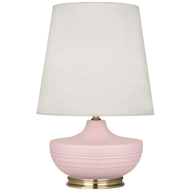Image 1 Michael Berman Nolan 27 1/2"  Brass and Woodrose Pink Ceramic Lamp
