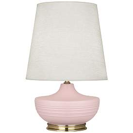 Image1 of Michael Berman Nolan 27 1/2"  Brass and Woodrose Pink Ceramic Lamp