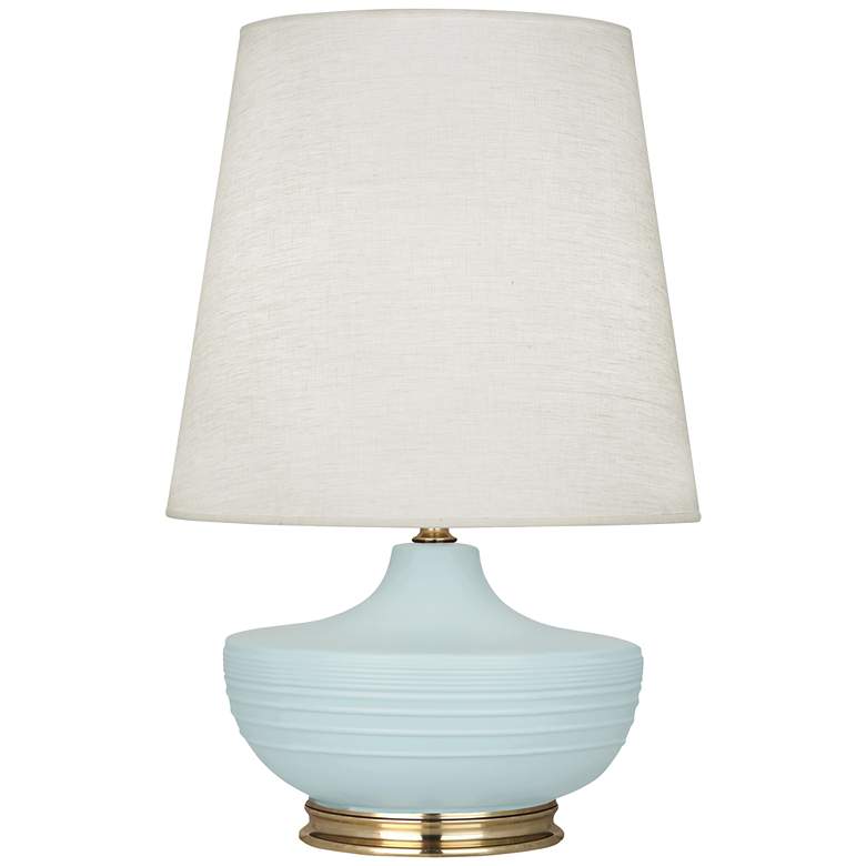 Image 1 Michael Berman Nolan Brass and Sky Blue Ceramic Table Lamp