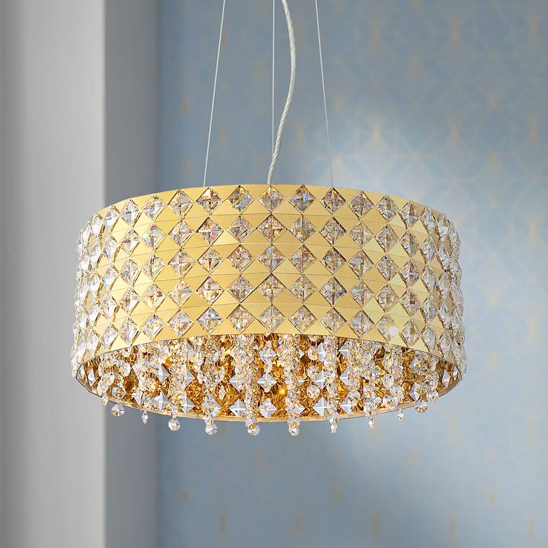 Image 1 Michel 17" Wide Gold and Crystal Drum Pendant Light