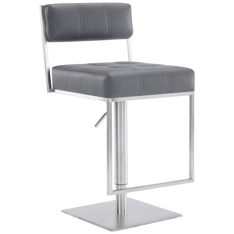 Image 1 Michele Adjustable Swivel Barstool in Brushed Stainless Steel Finish, Gray