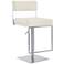 Michele Adjustable Swivel Barstool in Brushed Stainless Steel Finish, White