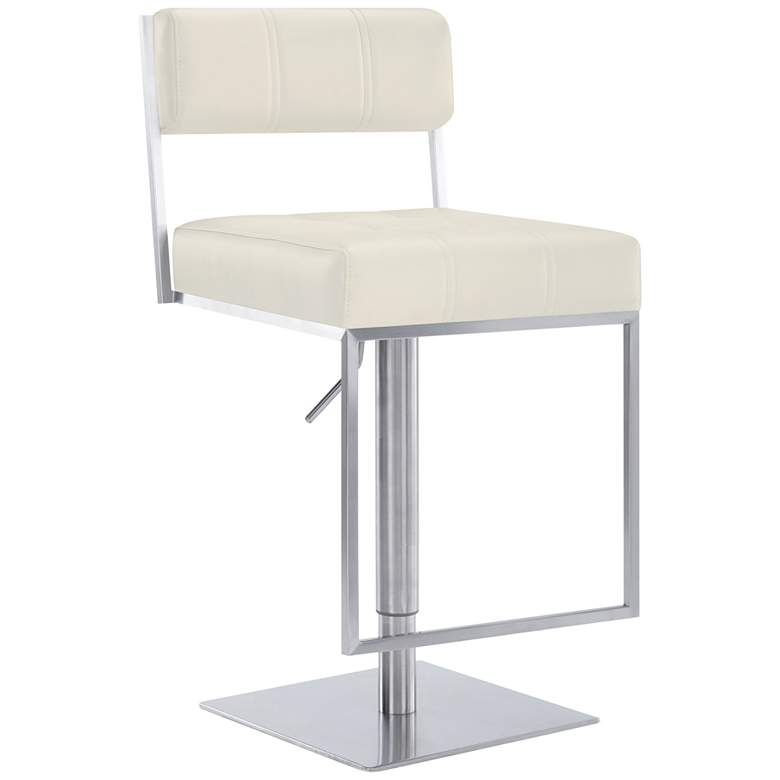 Image 1 Michele Adjustable Swivel Barstool in Brushed Stainless Steel Finish, White