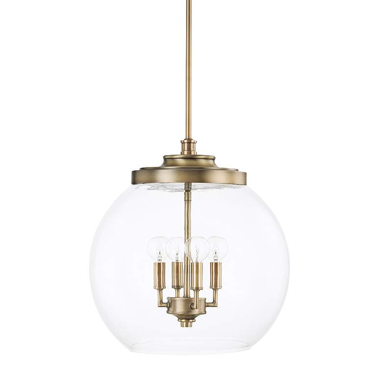 Image 1 Mid Century 15 1/2" Wide Aged Brass 4-Light Pendant
