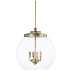 Mid Century 15 1/2" Wide Aged Brass 4-Light Pendant