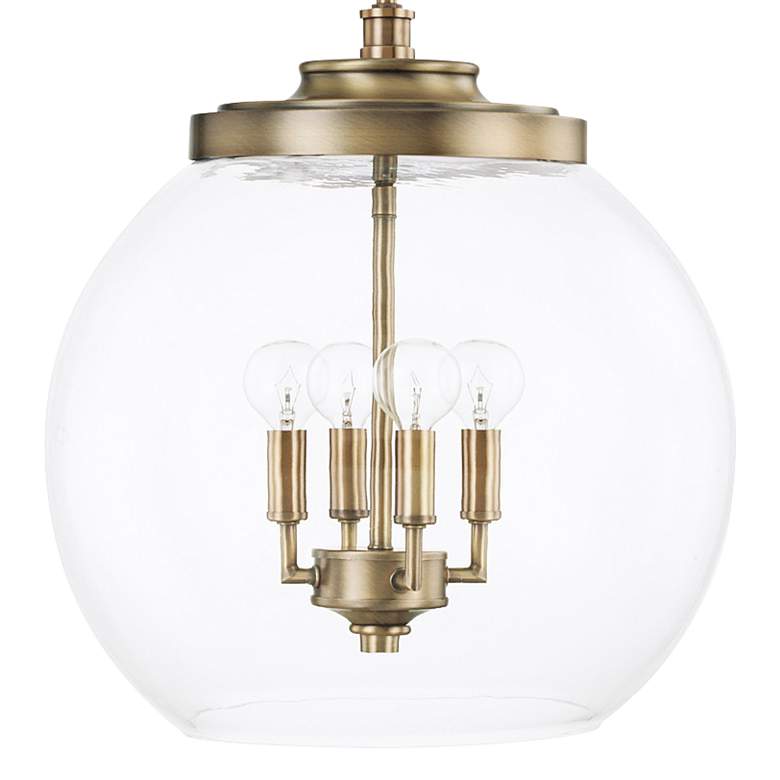 Image 2 Mid Century 15 1/2" Wide Aged Brass 4-Light Pendant more views