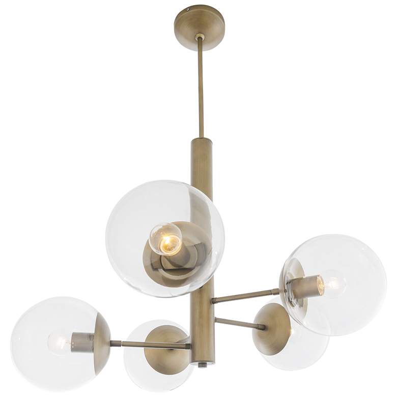 Image 1 Mid-Century 28" 5-Light Antique Brass Chandelier