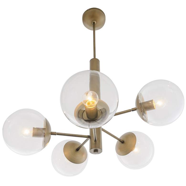 Image 2 Mid-Century 28" 5-Light Antique Brass Chandelier more views
