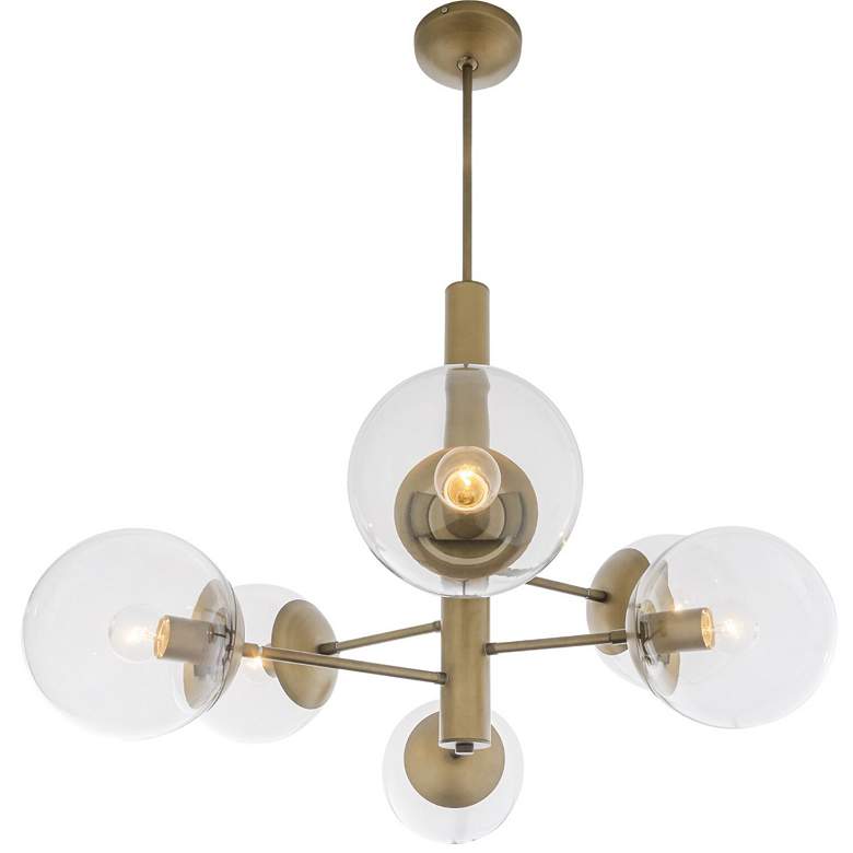 Image 3 Mid-Century 28" 5-Light Antique Brass Chandelier more views