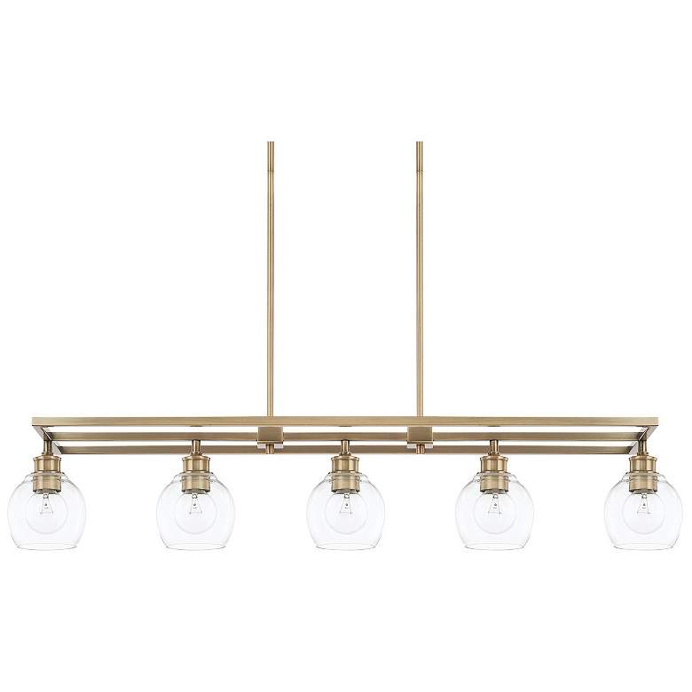 Image 2 Mid Century 47" Wide Aged Brass 5-Light Linear Chandelier